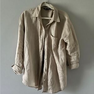 Zara oversized cream linen button down